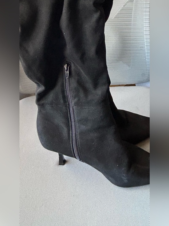 Shoes - Black Suede Knee-High Zip Stiletto Boots